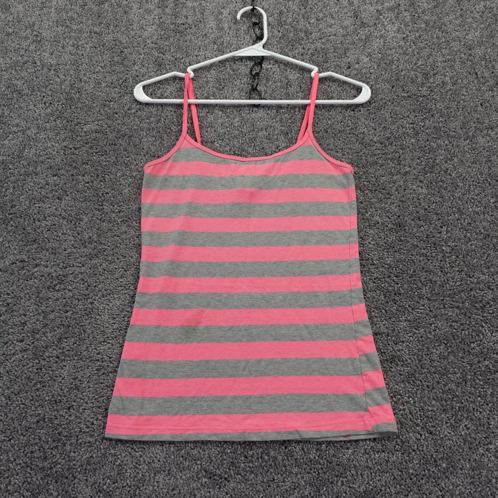 rue21 Cami Tank Top Womens Medium Pink Gray Striped Spaghetti Strap Stretch